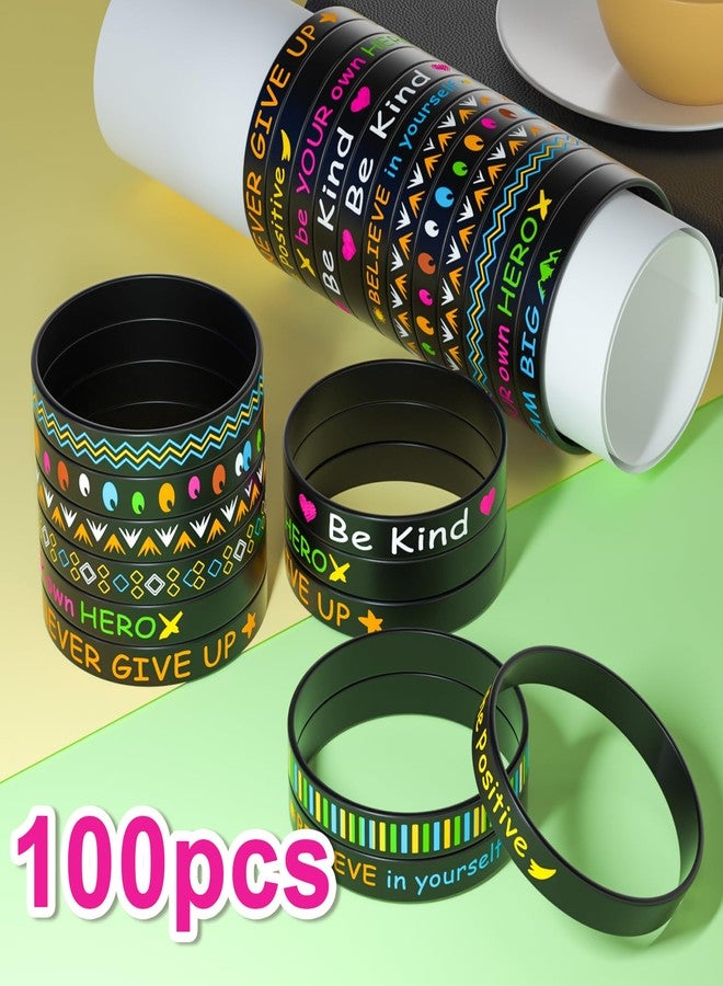 Morcheiong 100 Pieces Motivational Bracelets Bulk Inspirational Silicone Wristbands Unisex Style for Home Office School Activities Supplies (Black) - Image 2