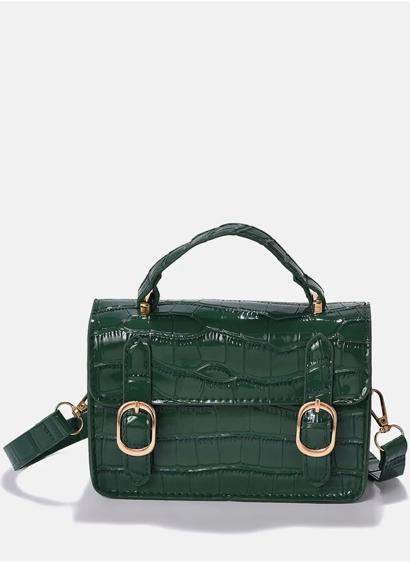 صوص هاوت Green Colourblocked Vegan Leather Structured Hobo Bag With Quilted