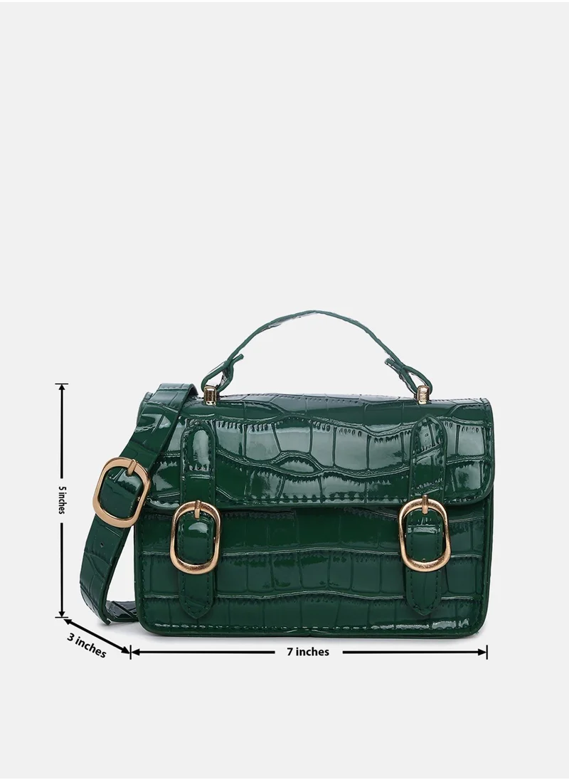 صوص هاوت Green Colourblocked Vegan Leather Structured Hobo Bag With Quilted