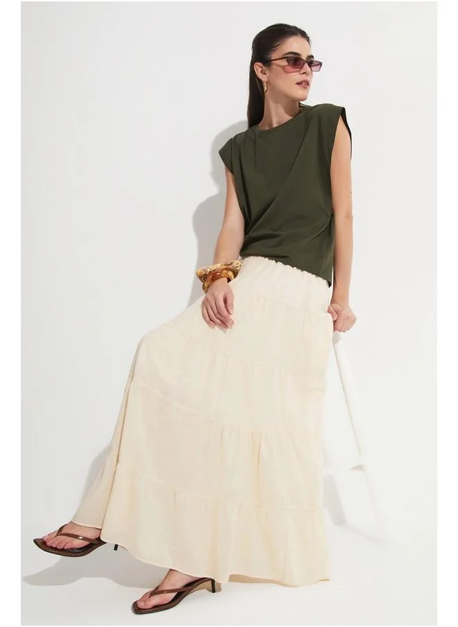JUNE June Basic Cotton Crew Neck Sleeveless Tshirt Khaki