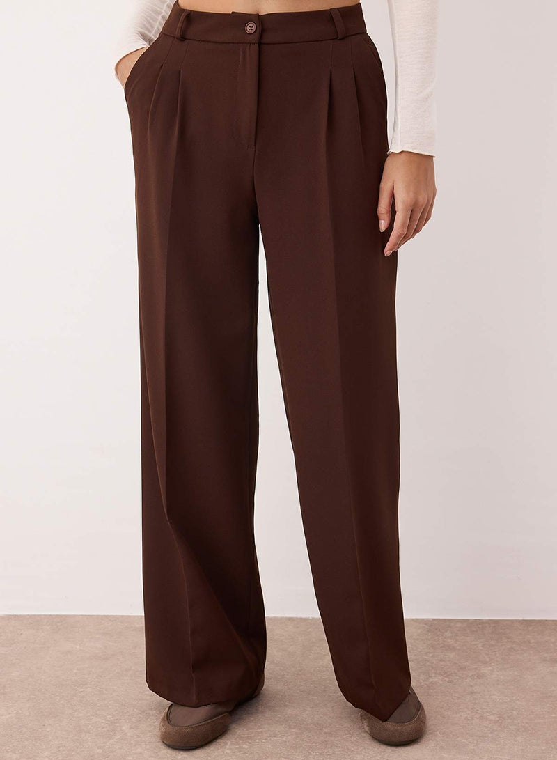 trendyol Brown Pleated Wide Leg Pants - Image 3