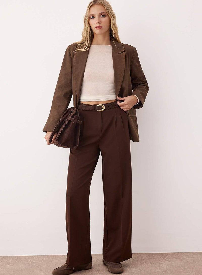 trendyol Brown Pleated Wide Leg Pants - Image 1
