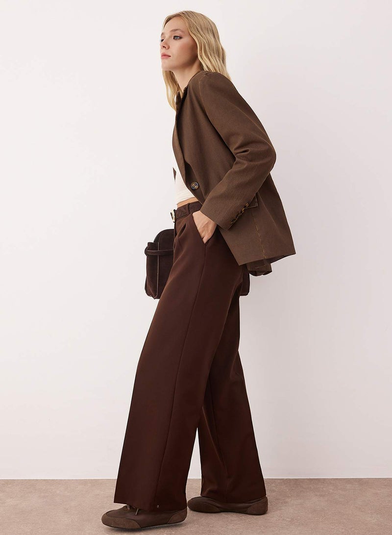 trendyol Brown Pleated Wide Leg Pants - Image 2
