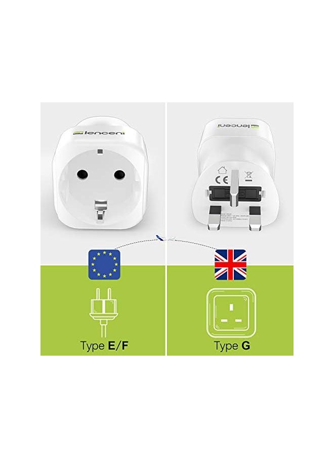 Lencent LENCENT 2Pcs EU to UK Plug Adapter, Europe Schuko 2 Pin to 3 Pin UK Travel Adaptor, European Euro to British Adapter- White  - Image 3