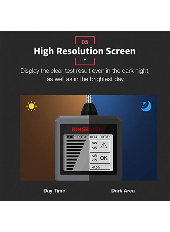 كينج بولين مختبر سائل الفرامل، كاشف سائل الفرامل بدقة عالية، محلل رطوبة السوائل / الزيوت مع شاشة LCD وإنذار صوتي، مختبر DOT3 DOT4 DOT5.1، حساسات مستوى بديلة للسيارات - Image 4