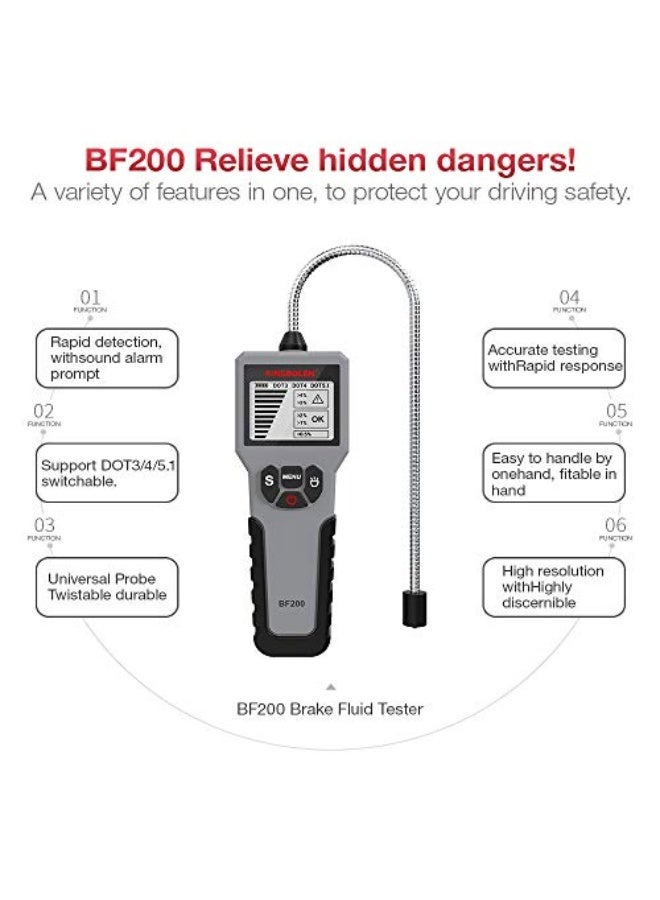 كينج بولين مختبر سائل الفرامل، كاشف سائل الفرامل بدقة عالية، محلل رطوبة السوائل / الزيوت مع شاشة LCD وإنذار صوتي، مختبر DOT3 DOT4 DOT5.1، حساسات مستوى بديلة للسيارات - Image 5