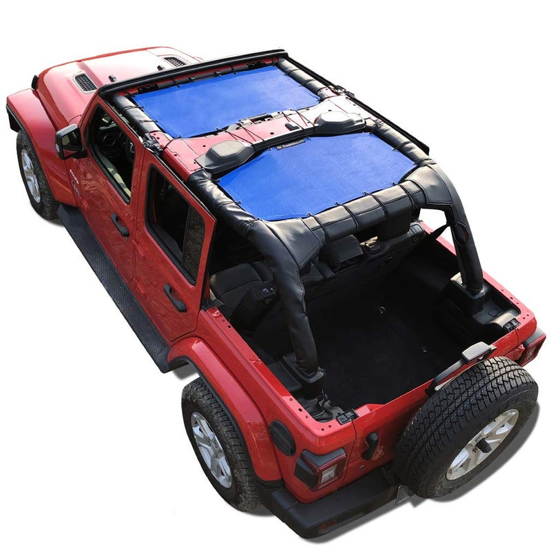 Shadeidea Sun Shade Top for Jeep Wrangler Top Sunshade JL Unlimited 20182023 4 Door Front and Rear 2 piece  Blue Mesh Screen Sunshade JLU Top Cover UV Blocker with Grab Bag  10 Year Warranty