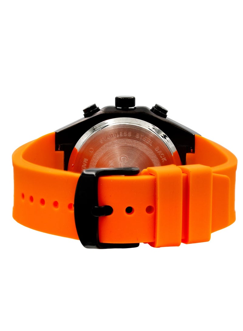 Clasico DuoFlex Analog + Digital Watch – Orange & Black Edition with Premium Silicon Strap – Elite Y121 Calibre Movement – Waterproof Design  - Image 4