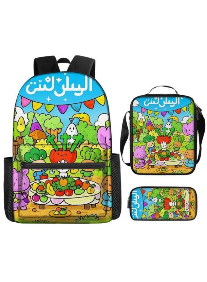 Cartoon three-piece schoolbag with zipper - 1202