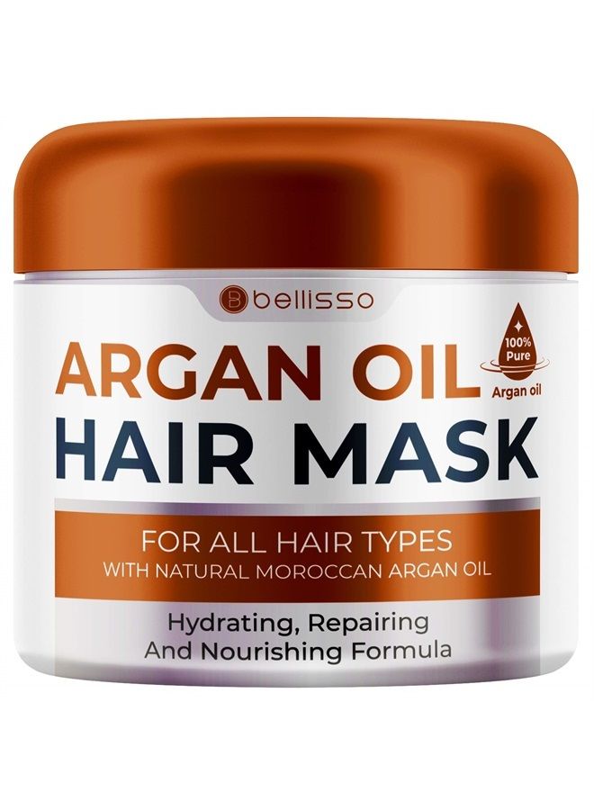 BELLISSO Moroccan Argan Oil Hair Mask - Deep Moisturizing Conditioner Treatment for Dry Damaged Frizzy and Color Treated Hair - Hydrating Product, Split End Moisturizer – Professional Salon Grade Products - Image 1