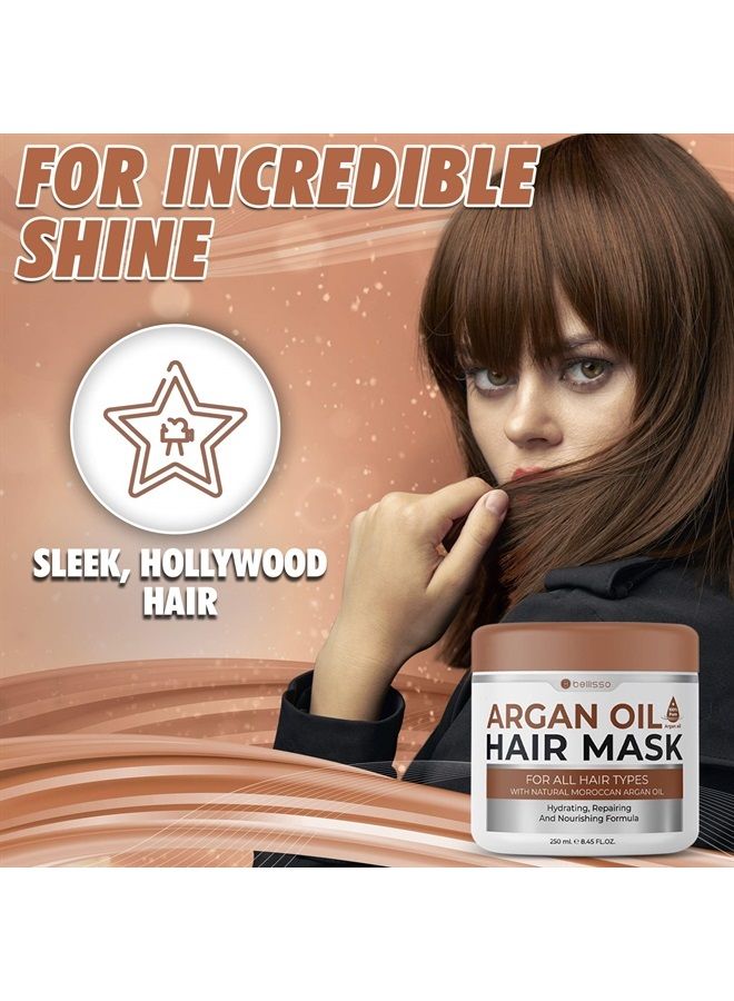 BELLISSO Moroccan Argan Oil Hair Mask - Deep Moisturizing Conditioner Treatment for Dry Damaged Frizzy and Color Treated Hair - Hydrating Product, Split End Moisturizer – Professional Salon Grade Products - Image 5