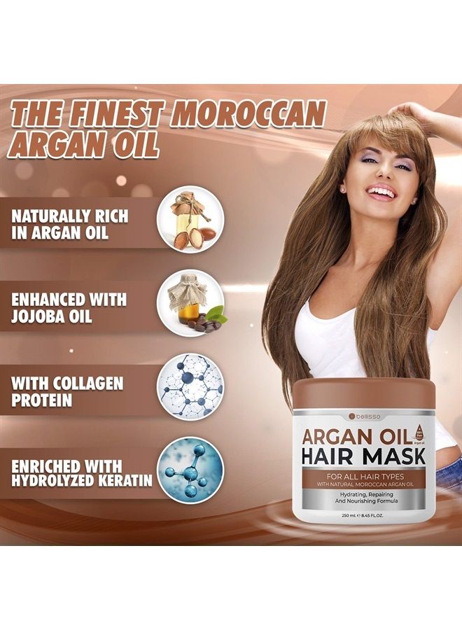 BELLISSO Moroccan Argan Oil Hair Mask - Deep Moisturizing Conditioner Treatment for Dry Damaged Frizzy and Color Treated Hair - Hydrating Product, Split End Moisturizer – Professional Salon Grade Products - Image 2