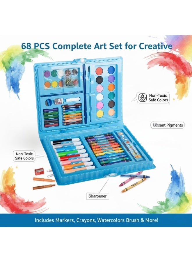 لوكاداه مجموعة فنية للأطفال مكونة من 68 قطعة - مجموعة رسم وتلوين مع أقلام تلوين، أقلام ملونة، ألوان زيتية، ألوان مائية، أقلام رسم، فرشاة، مسطرة، ممحاة ومبراة - لوازم فنية إبداعية للبنات، الأولاد، الأطفال، الفنانين المراهقين - Image 4