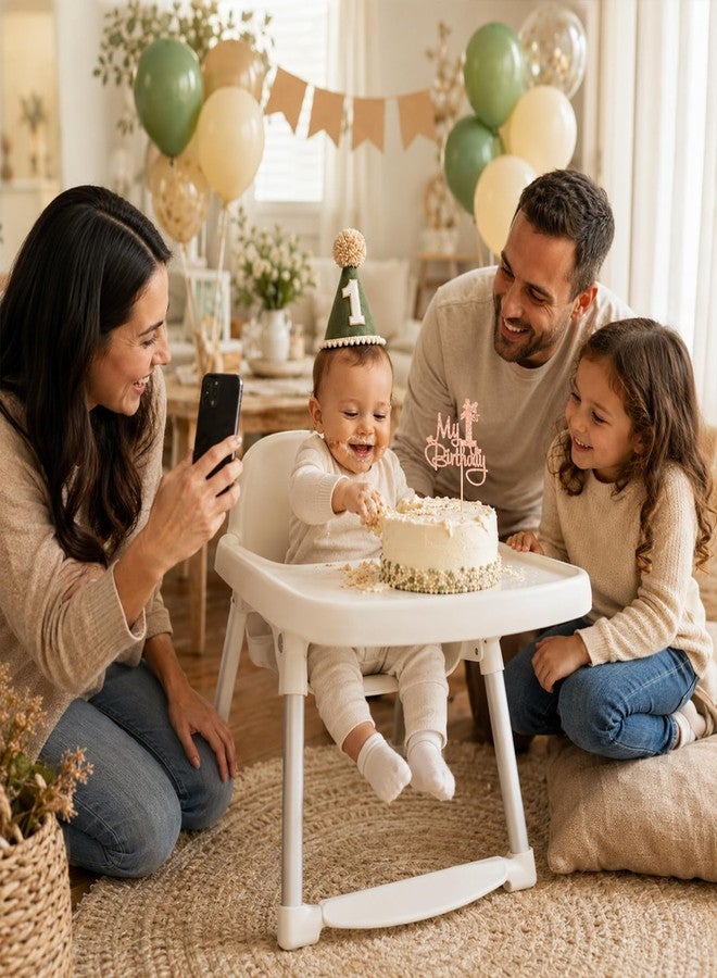 قبعة عيد الميلاد الأول للأولاد الصغار من UreverFins مع زينة لامعة للكيك - زينة عيد الميلاد الأول بطابع الغابة البرية، قبعة عيد ميلاد خضراء داكنة، تاج سفاري الغابة، دعائم تصوير لجلسة تحطيم الكيك - Image 5
