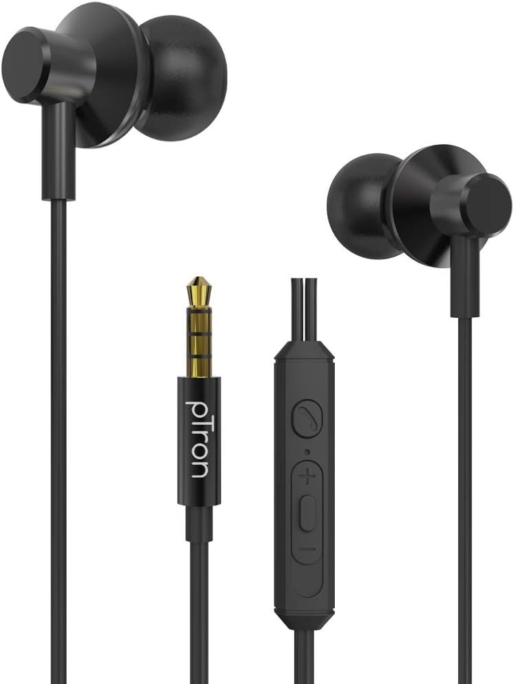 PTron Pride Lite HBE (High Bass Earphones) in-Ear Wired Headphones with in-line Mic, 10mm Powerful Driver for Stereo Audio, Noise Cancelling Headset with 1.2m Tangle-Free Cable & 3.5mm Aux - (Black) - Image 1