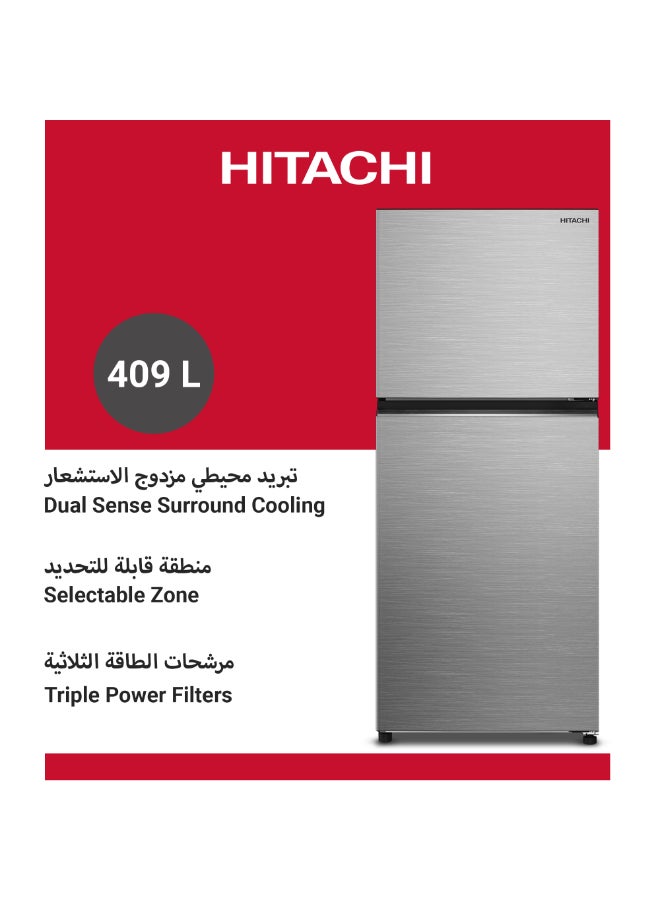 Hitachi Double Door Refrigerator, 550L Gross / 409L Net, Top Mount, Dual Sense Surround Cooling, Triple Power Filter, Selectable Zone, Inverter, Tempered Glass Shelves, Silver - HRTN6443SXAE 550 L HRTN6443SXAE silver - Image 2