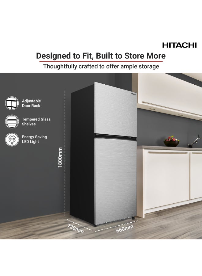 Hitachi Double Door Refrigerator, 550L Gross / 409L Net, Top Mount, Dual Sense Surround Cooling, Triple Power Filter, Selectable Zone, Inverter, Tempered Glass Shelves, Silver - HRTN6443SXAE 550 L HRTN6443SXAE silver - Image 3