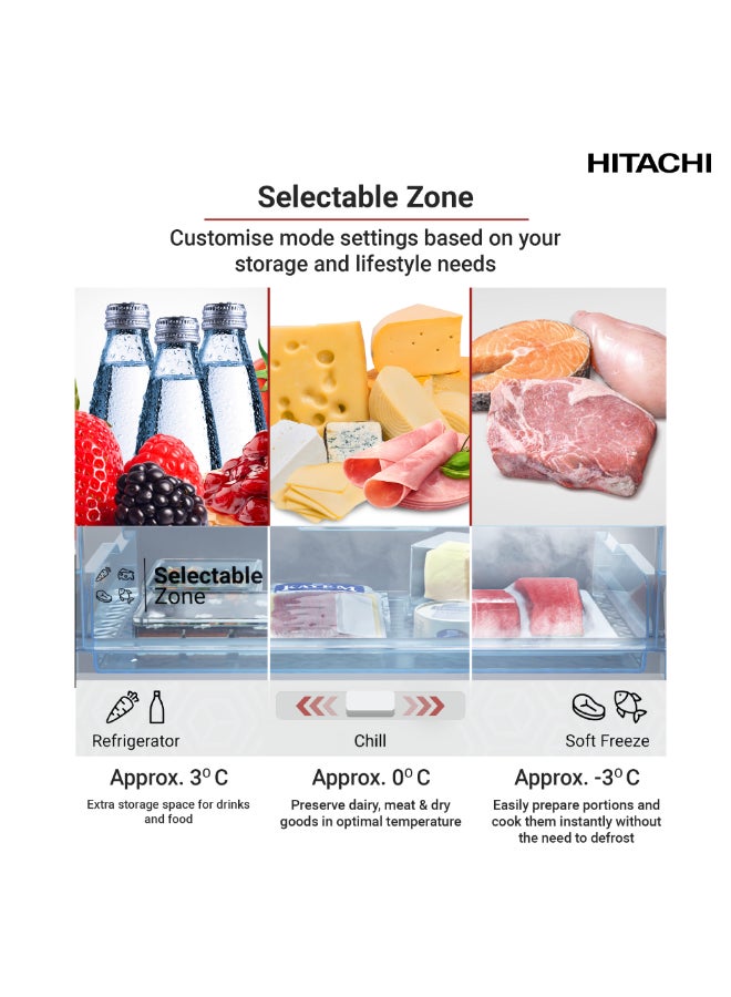 Hitachi Double Door Refrigerator, 550L Gross / 409L Net, Top Mount, Dual Sense Surround Cooling, Triple Power Filter, Selectable Zone, Inverter, Tempered Glass Shelves, Silver - HRTN6443SXAE 550 L HRTN6443SXAE silver - Image 5