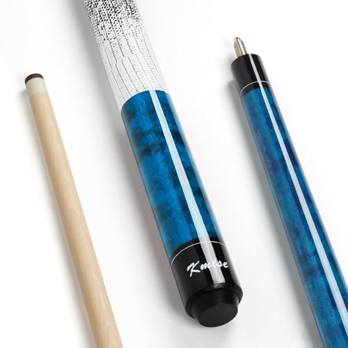 Kmise Pool Cue Stick 21oz, 58'' Canadian Hard Maple Billiard Cues Pro Low-Deflection with 13mm Leather Tip, Blue Wood Grain Butt & 3D Anti-Slip Grip, Power Control Pool Sticks for Adults Club/Home - Image 1