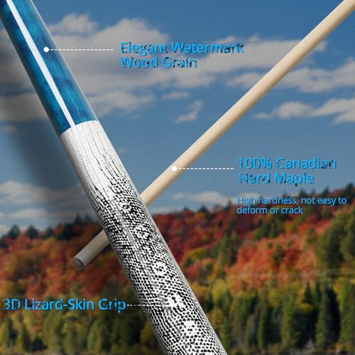 Kmise Pool Cue Stick 21oz, 58'' Canadian Hard Maple Billiard Cues Pro Low-Deflection with 13mm Leather Tip, Blue Wood Grain Butt & 3D Anti-Slip Grip, Power Control Pool Sticks for Adults Club/Home - Image 3