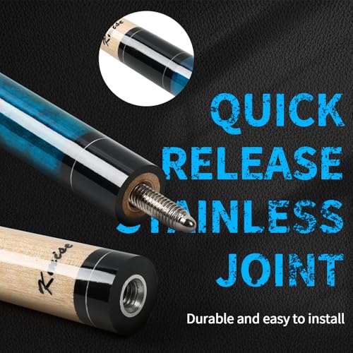Kmise Pool Cue Stick 21oz, 58'' Canadian Hard Maple Billiard Cues Pro Low-Deflection with 13mm Leather Tip, Blue Wood Grain Butt & 3D Anti-Slip Grip, Power Control Pool Sticks for Adults Club/Home - Image 5