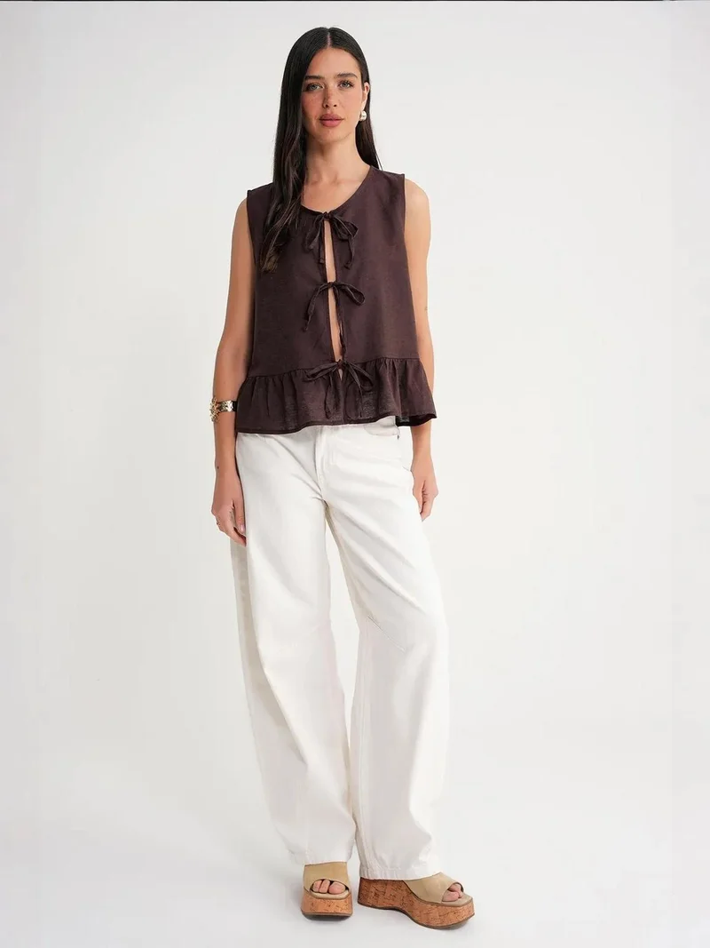 MixRay Mixray Frilly Tie Front Blouse