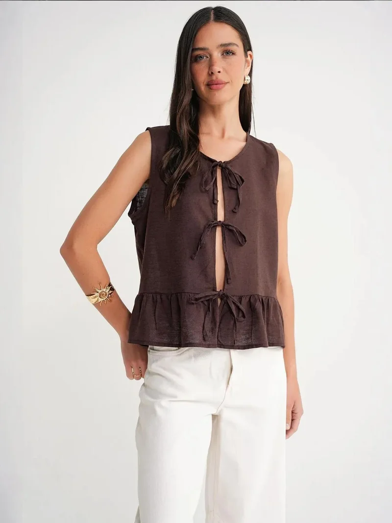 MixRay Mixray Frilly Tie Front Blouse