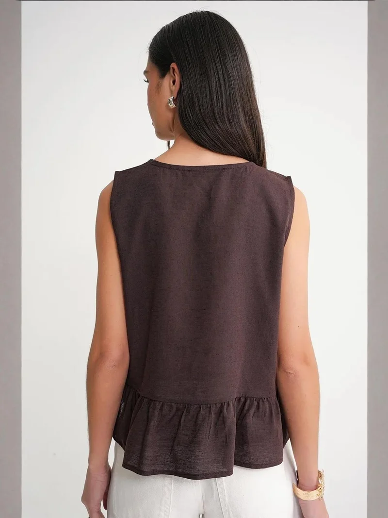 Mixray Coffee Brown Mixray Frilly Tie Front Blouse for Women | Best Price UAE