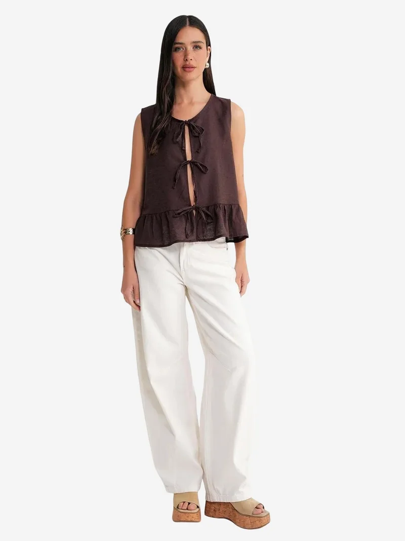MixRay Mixray Frilly Tie Front Blouse