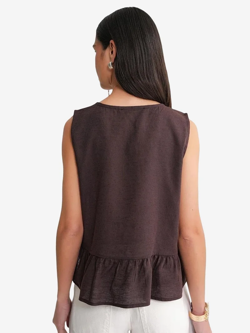 Mixray Coffee Brown Mixray Frilly Tie Front Blouse for Women | Best Price UAE