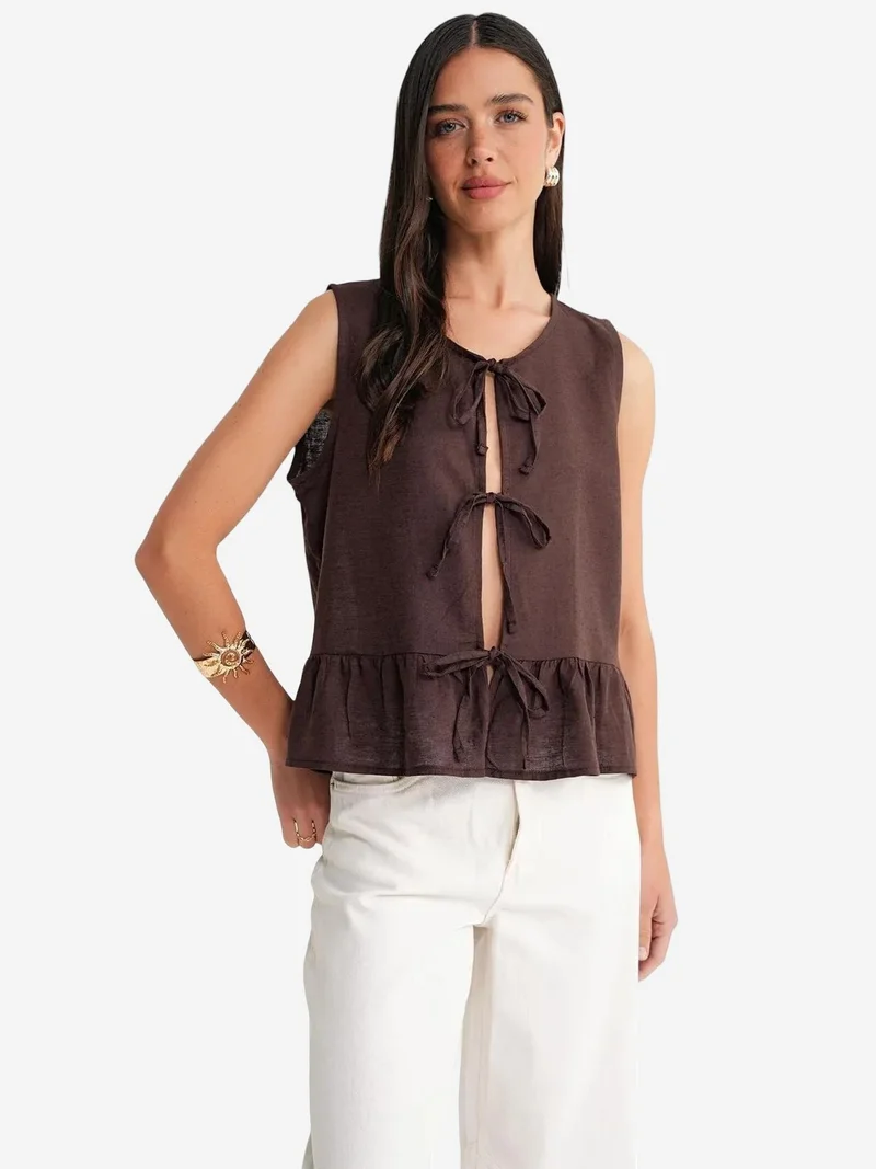 MixRay Mixray Frilly Tie Front Blouse