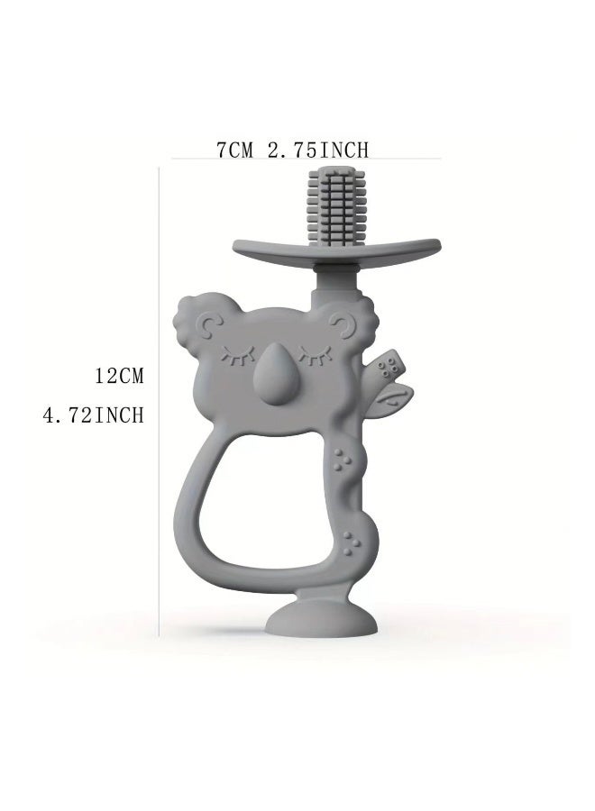 2 Pieces of Koala Shape Teething Toy Safe Easy to Hold BPA Free Silicone Teethers 360° Baby Toothbrush with Suction Base Teether Toys Best for Baby 6-12 Months Grey and Pink - Image 2