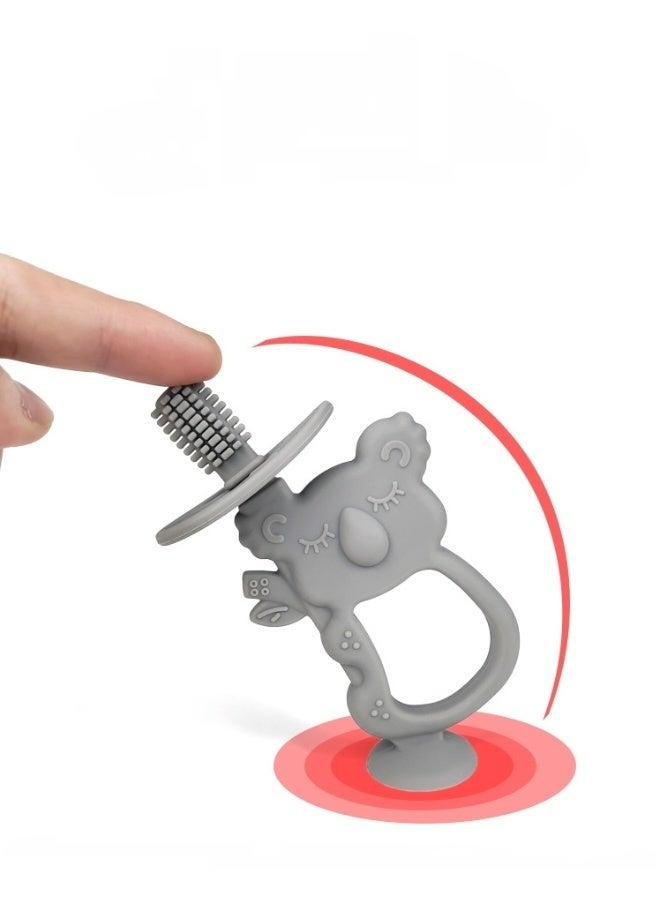 2 Pieces of Koala Shape Teething Toy Safe Easy to Hold BPA Free Silicone Teethers 360° Baby Toothbrush with Suction Base Teether Toys Best for Baby 6-12 Months Grey and Pink - Image 3
