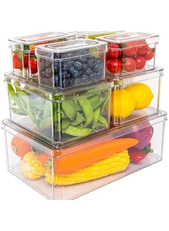 HOOKOR 8Pcs Food Storage Container, Fridge Organizer Bins with Lids & Drain Tray, Vegetable & Fruit Storage Containers for Fridge Organization, Stackable Food Storage Containers and Pantry Organization - Image 1