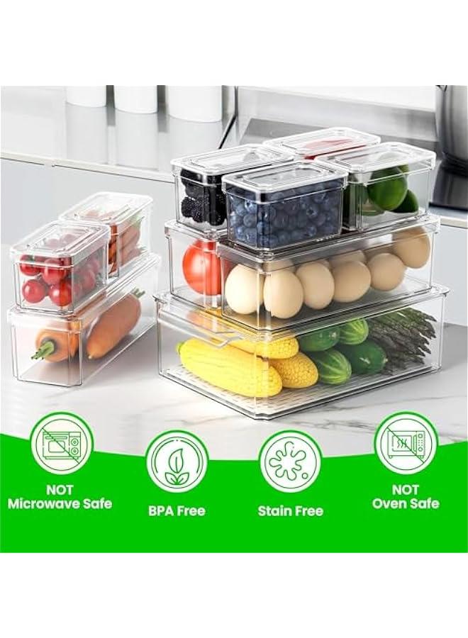 HOOKOR 8Pcs Food Storage Container, Fridge Organizer Bins with Lids & Drain Tray, Vegetable & Fruit Storage Containers for Fridge Organization, Stackable Food Storage Containers and Pantry Organization - Image 3