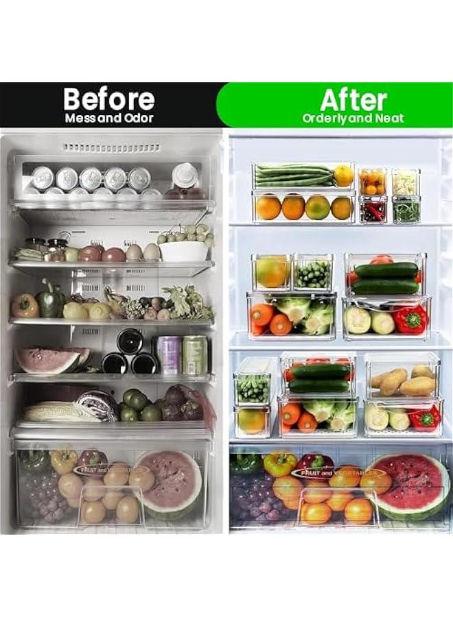 HOOKOR 8Pcs Food Storage Container, Fridge Organizer Bins with Lids & Drain Tray, Vegetable & Fruit Storage Containers for Fridge Organization, Stackable Food Storage Containers and Pantry Organization - Image 4