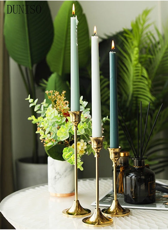 DUNISO - A set of three golden candle holders, used for decorating cone-shaped candle holders with anti slip bases, suitable for weddings, dinners, and parties - Image 1