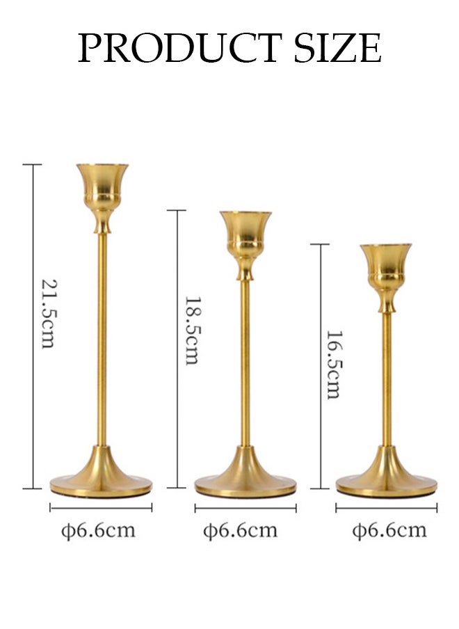 DUNISO - A set of three golden candle holders, used for decorating cone-shaped candle holders with anti slip bases, suitable for weddings, dinners, and parties - Image 1