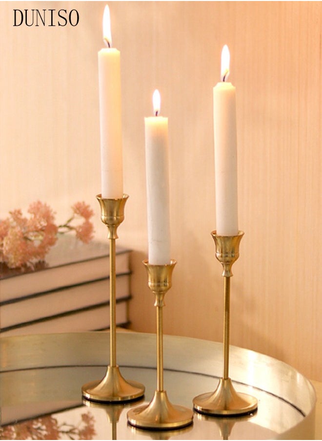 DUNISO A set of three golden candle holders, used for decorating cone-shaped candle holders with anti slip bases, suitable for weddings, dinners, and parties  - Image 3