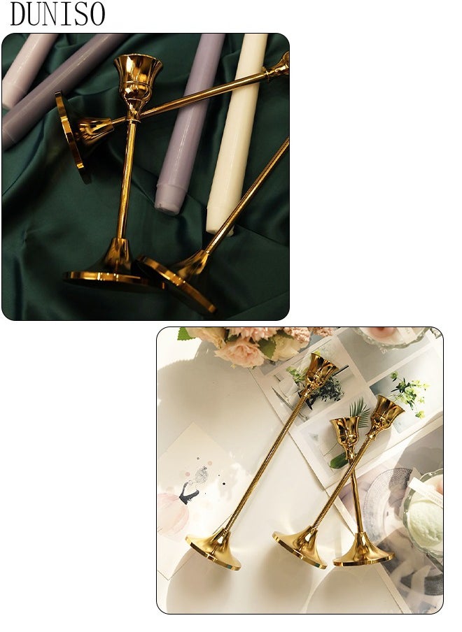 DUNISO - A set of three golden candle holders, used for decorating cone-shaped candle holders with anti slip bases, suitable for weddings, dinners, and parties - Image 1