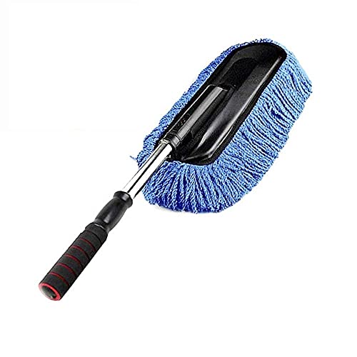 Alexvyan Removable Telescopic Car Wax Drag Nano Fiber Car Wash Brush Car Dusting Tool Car Mop Wax Dash Duster Exterior Interior Cleaning Kit Car Duster 1 Pcs Set, (Blue Colored) - Image 1