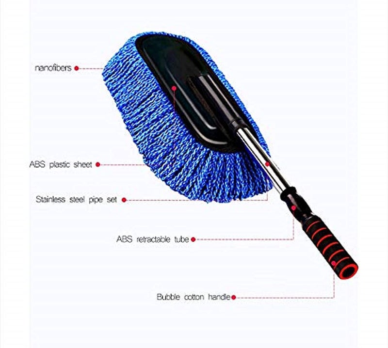 Alexvyan Removable Telescopic Car Wax Drag Nano Fiber Car Wash Brush Car Dusting Tool Car Mop Wax Dash Duster Exterior Interior Cleaning Kit Car Duster 1 Pcs Set, (Blue Colored) - Image 5