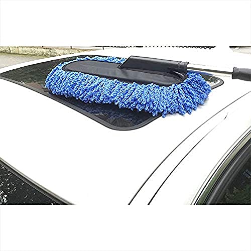 Alexvyan Removable Telescopic Car Wax Drag Nano Fiber Car Wash Brush Car Dusting Tool Car Mop Wax Dash Duster Exterior Interior Cleaning Kit Car Duster 1 Pcs Set, (Blue Colored) - Image 3