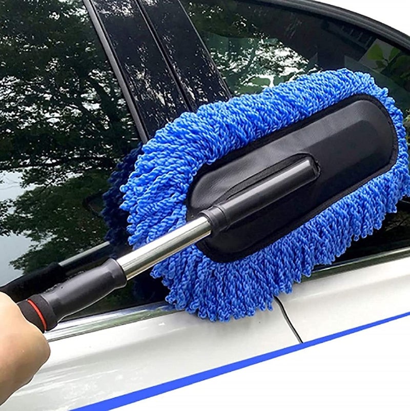 Alexvyan Removable Telescopic Car Wax Drag Nano Fiber Car Wash Brush Car Dusting Tool Car Mop Wax Dash Duster Exterior Interior Cleaning Kit Car Duster 1 Pcs Set, (Blue Colored) - Image 2