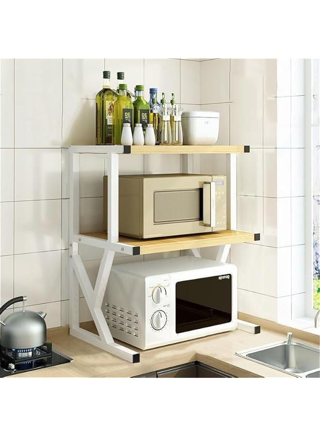 HOOKOR Microwave Stand Oven Storage Rack,3-Tier Kitchen shelving,Microwave Shelf Kitchen Organizer Shelf, Wood Kitchen Counter Spice Rack Desktop for Kitchen (White) - Image 1