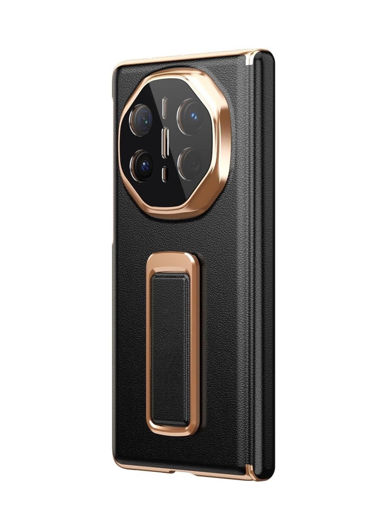 عام حافظة واقية متوافقة مع هواوي ميت X6 - جلد طبيعي أصلي مع حزام معصم دوار وغطاء مفصلي مزود بحامل مدمج - Image 4