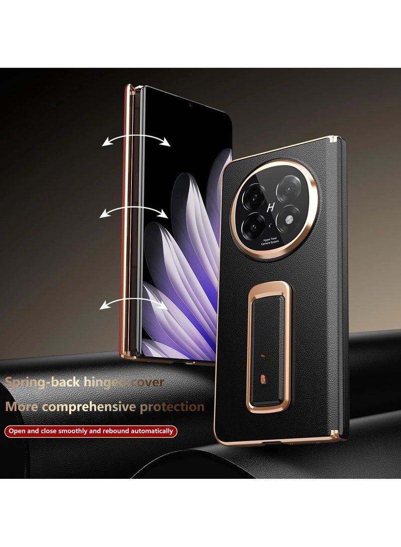 عام حافظة واقية متوافقة مع هواوي ميت X6 - جلد طبيعي أصلي مع حزام معصم دوار وغطاء مفصلي مزود بحامل مدمج - Image 2