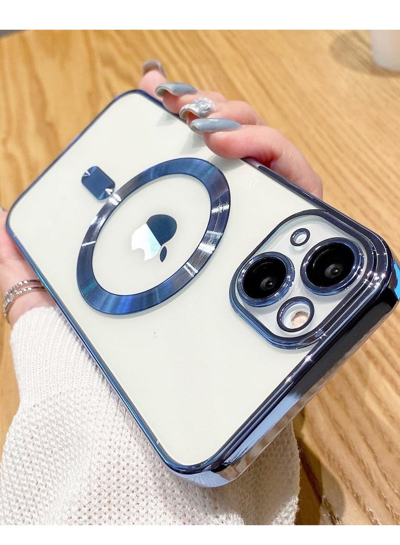 MIGOFAST iPhone 13 Magnetic Case for Case [Compatible with MagSafe] Camera Lens Protector Plating Luxury Cover for Women Men Clear Soft TPU Shockproof Protective Blue - Image 3