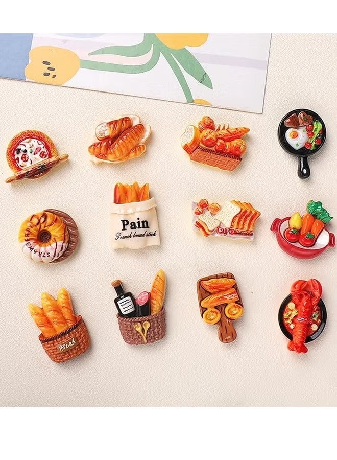 12 قطعة من مغناطيسات الطعام لمغناطيسات الثلاجة، مغناطيسات ثلاجة لطيفة من الراتينج ثلاثي الأبعاد على شكل طعام طبيعي إبداعي للديكور المنزلي أو الثلاجة أو السبورة المغناطيسية أو السبورة السوداء - Image 1