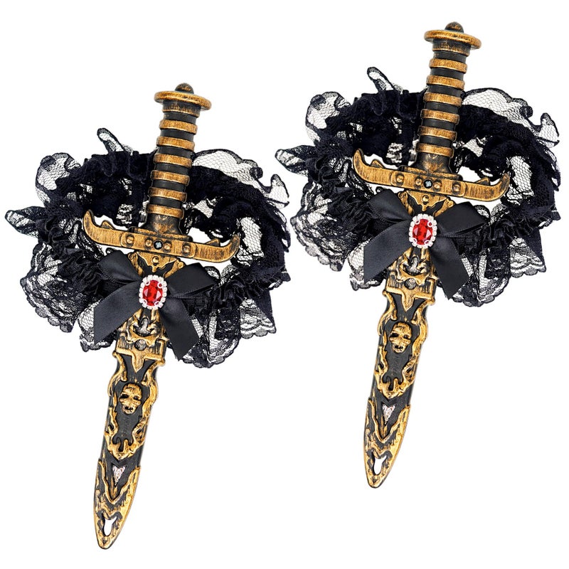 Horolam 2 PCS Pirate Swords with Lace Bow, Pirate Dagger Sword Toy with Holster Thigh Garter for Women for Cosplay Dress Up - Image 1